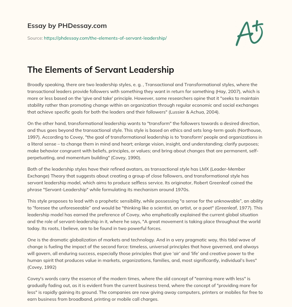 servant leadership essay