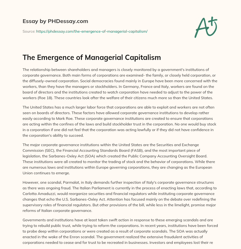The Emergence of Managerial Capitalism essay