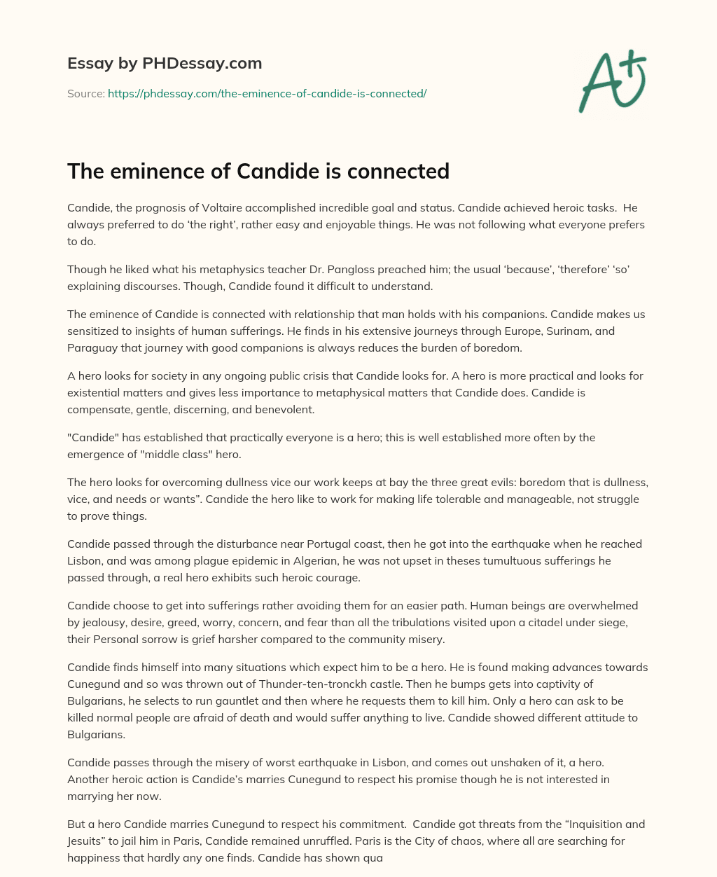 The eminence of Candide is connected essay