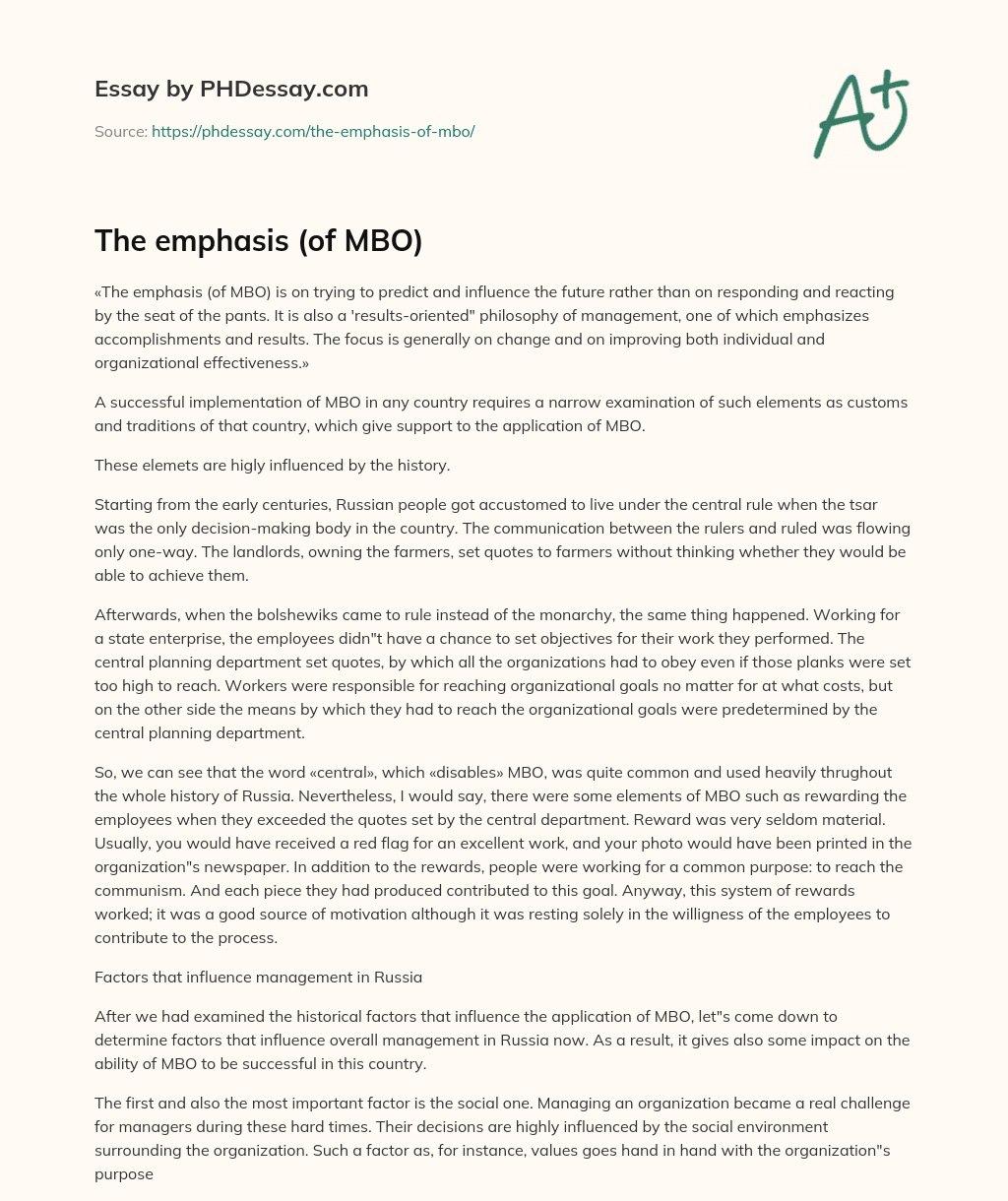 The emphasis (of MBO) essay