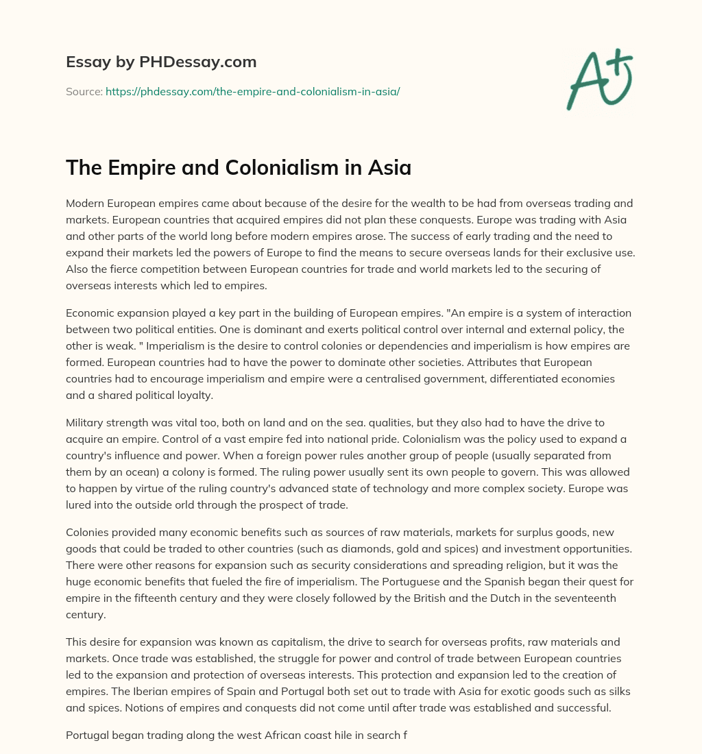 The Empire and Colonialism in Asia essay