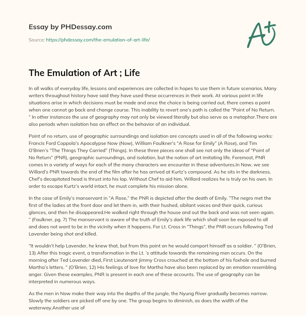 The Emulation of Art ; Life essay