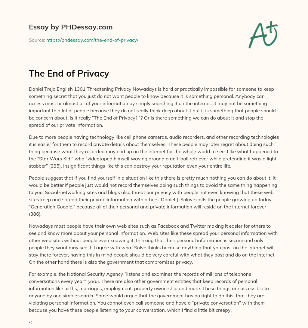The End of Privacy essay