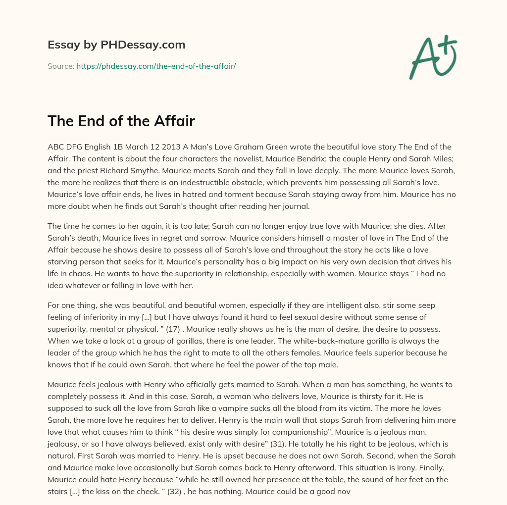 The End of the Affair - PHDessay.com