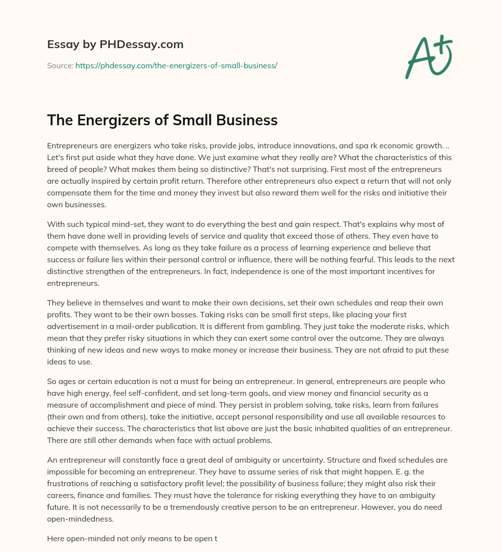 The Energizers of Small Business essay