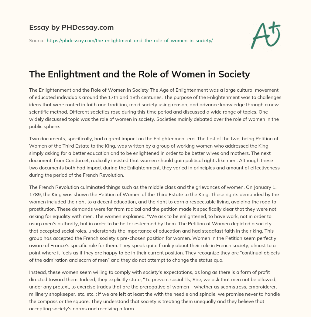 The Enlightment and the Role of Women in Society essay