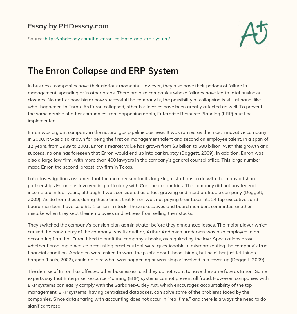 The Enron Collapse and ERP System essay