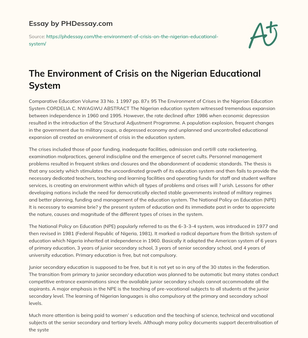 The Environment of Crisis on the Nigerian Educational System essay