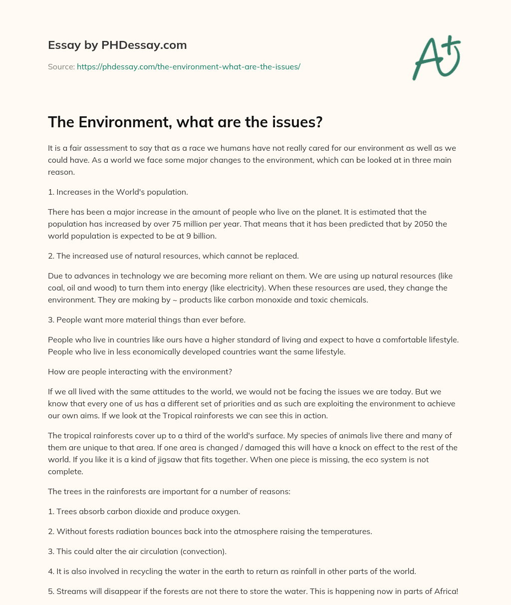 The Environment, what are the issues? essay