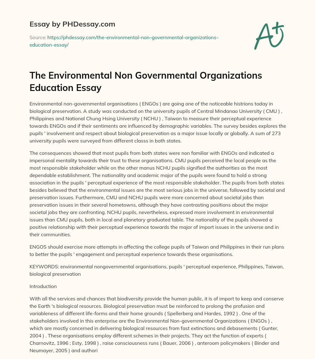 The Environmental Non Governmental Organizations Education Essay essay