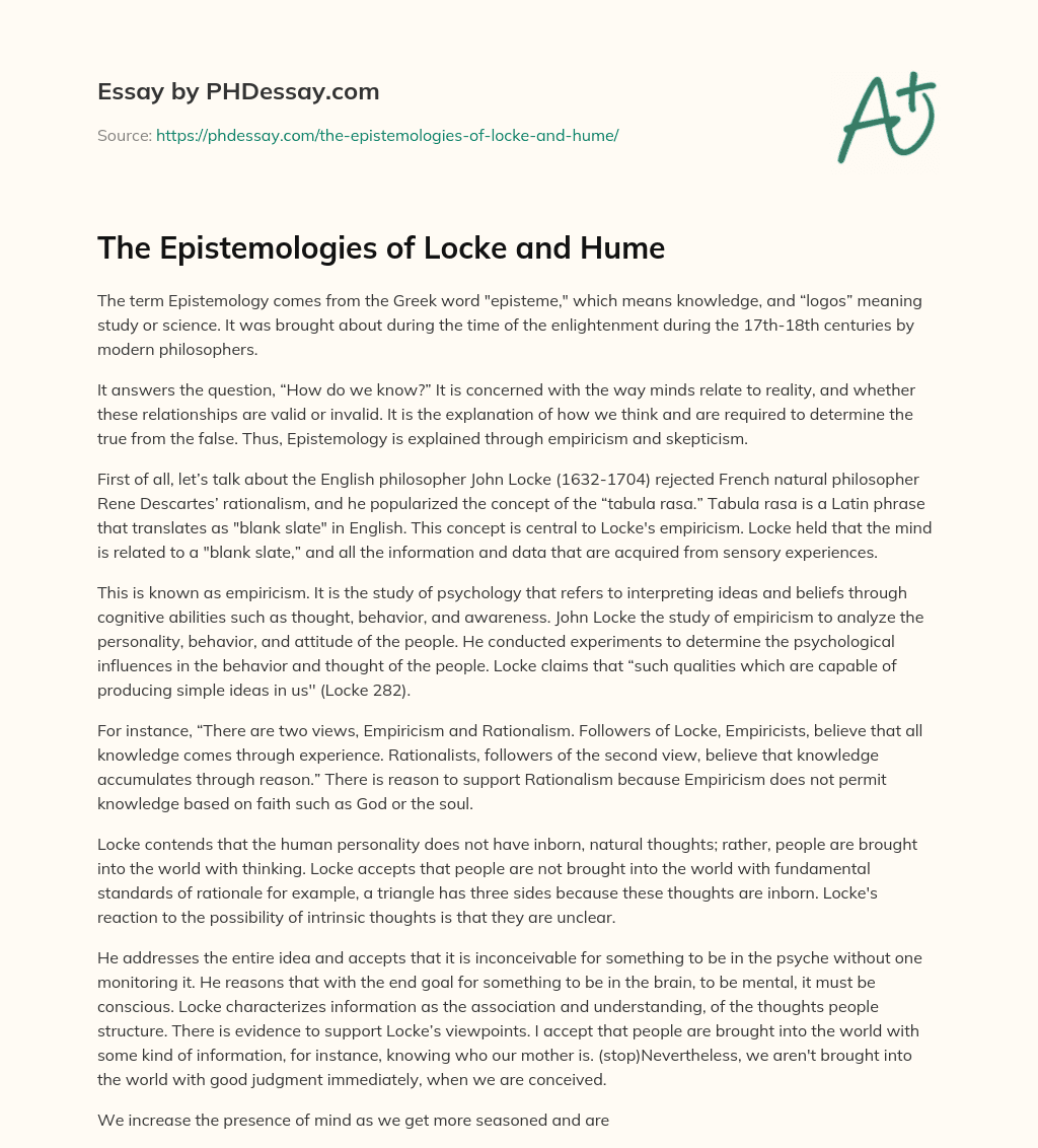 The Epistemologies of Locke and Hume essay