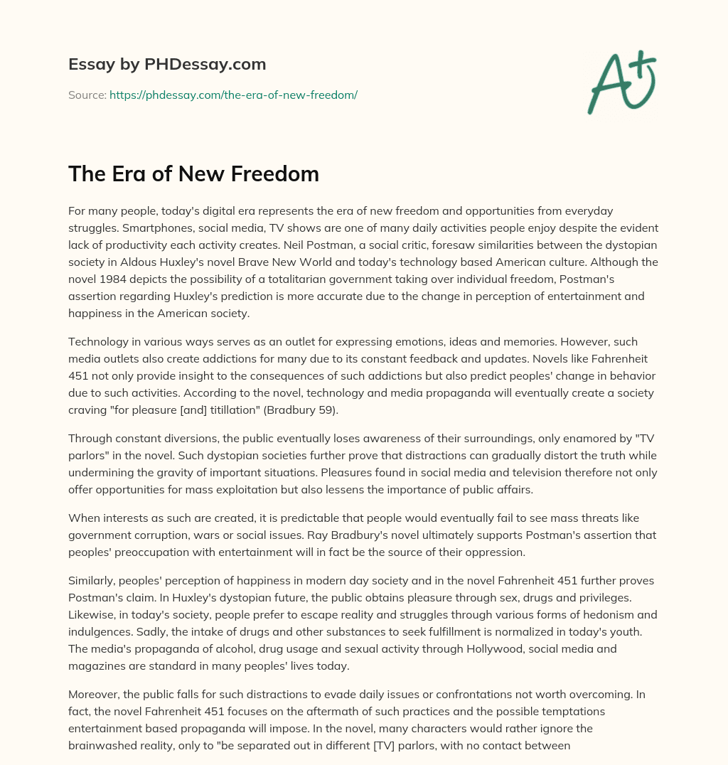 The Era of New Freedom essay