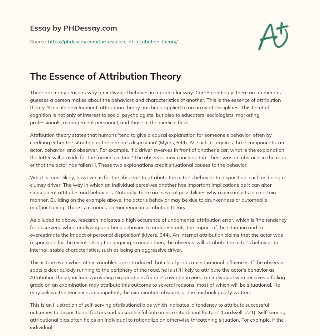 The Essence of Attribution Theory essay