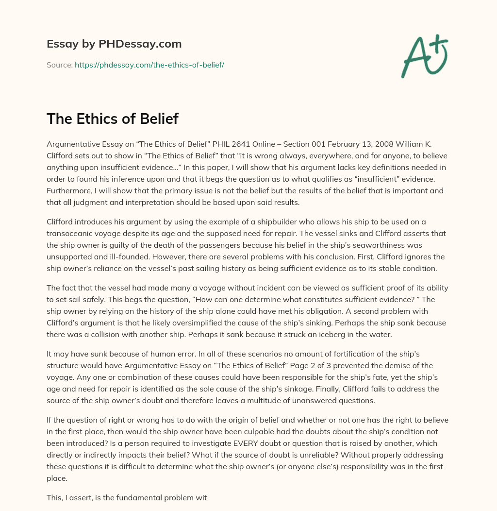 the ethics of belief essay