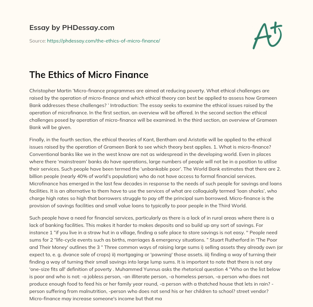 The Ethics of Micro Finance essay