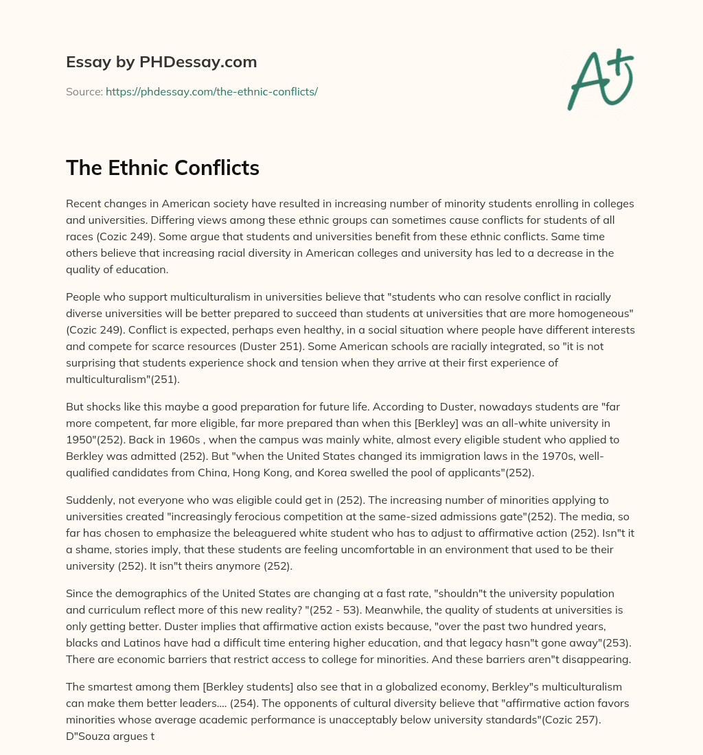The Ethnic Conflicts essay