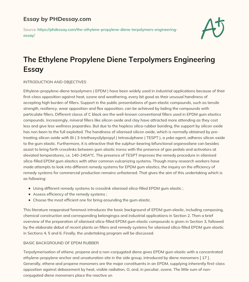 The Ethylene Propylene Diene Terpolymers Engineering Essay essay