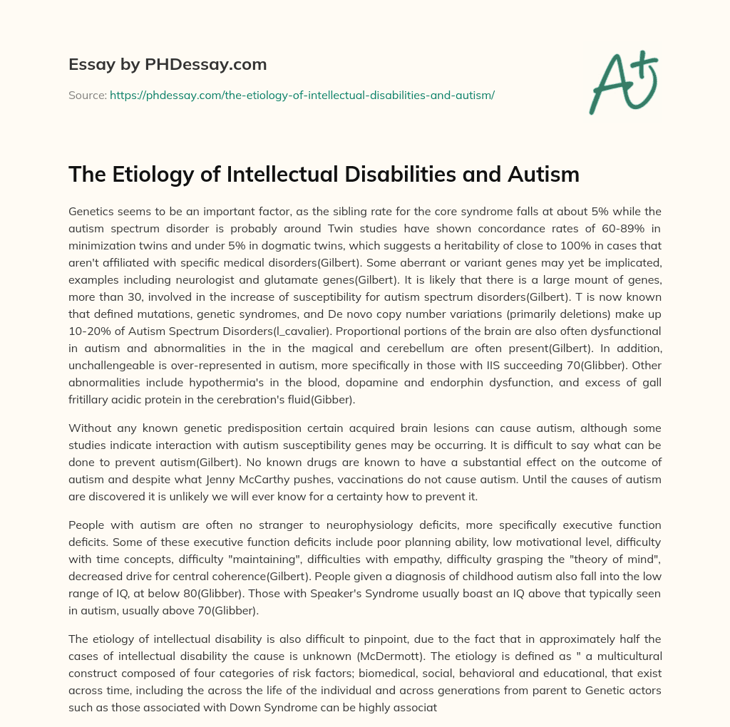 The Etiology of Intellectual Disabilities and Autism essay