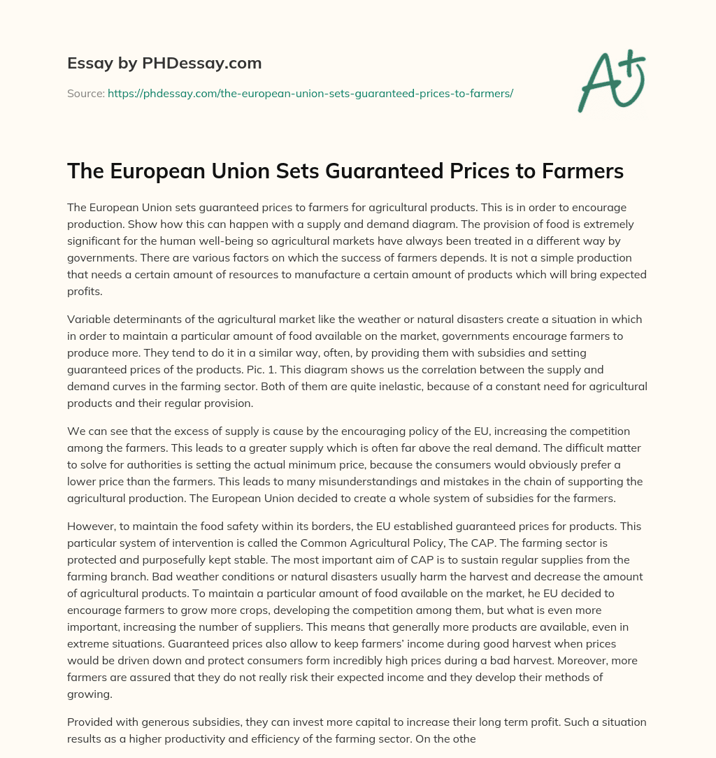 The European Union Sets Guaranteed Prices to Farmers essay