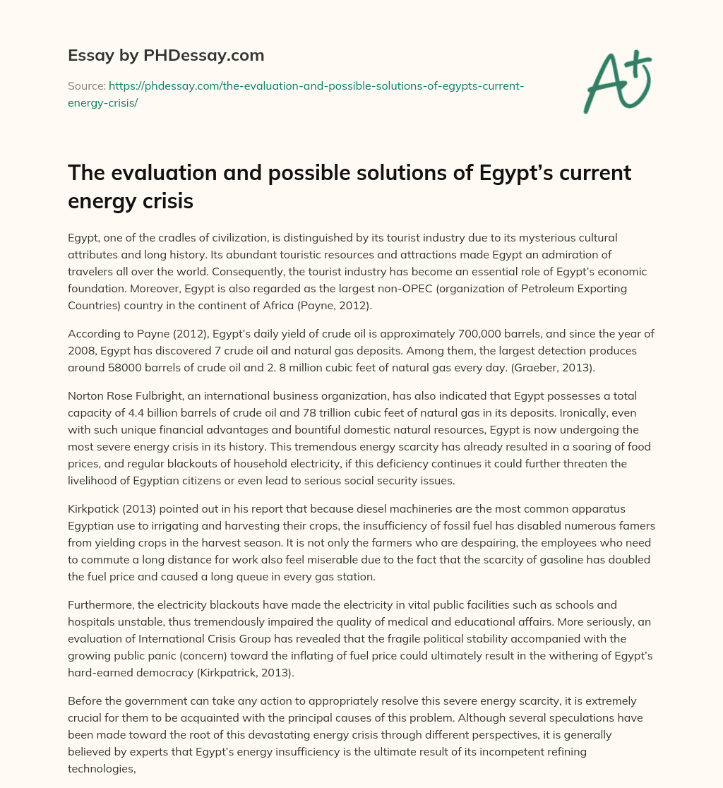 The evaluation and possible solutions of Egypt’s current energy crisis essay