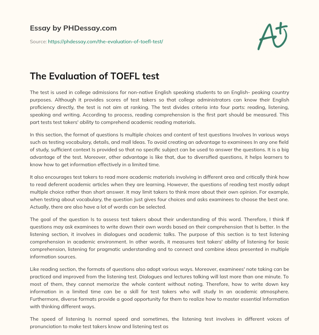 free toefl essay evaluation