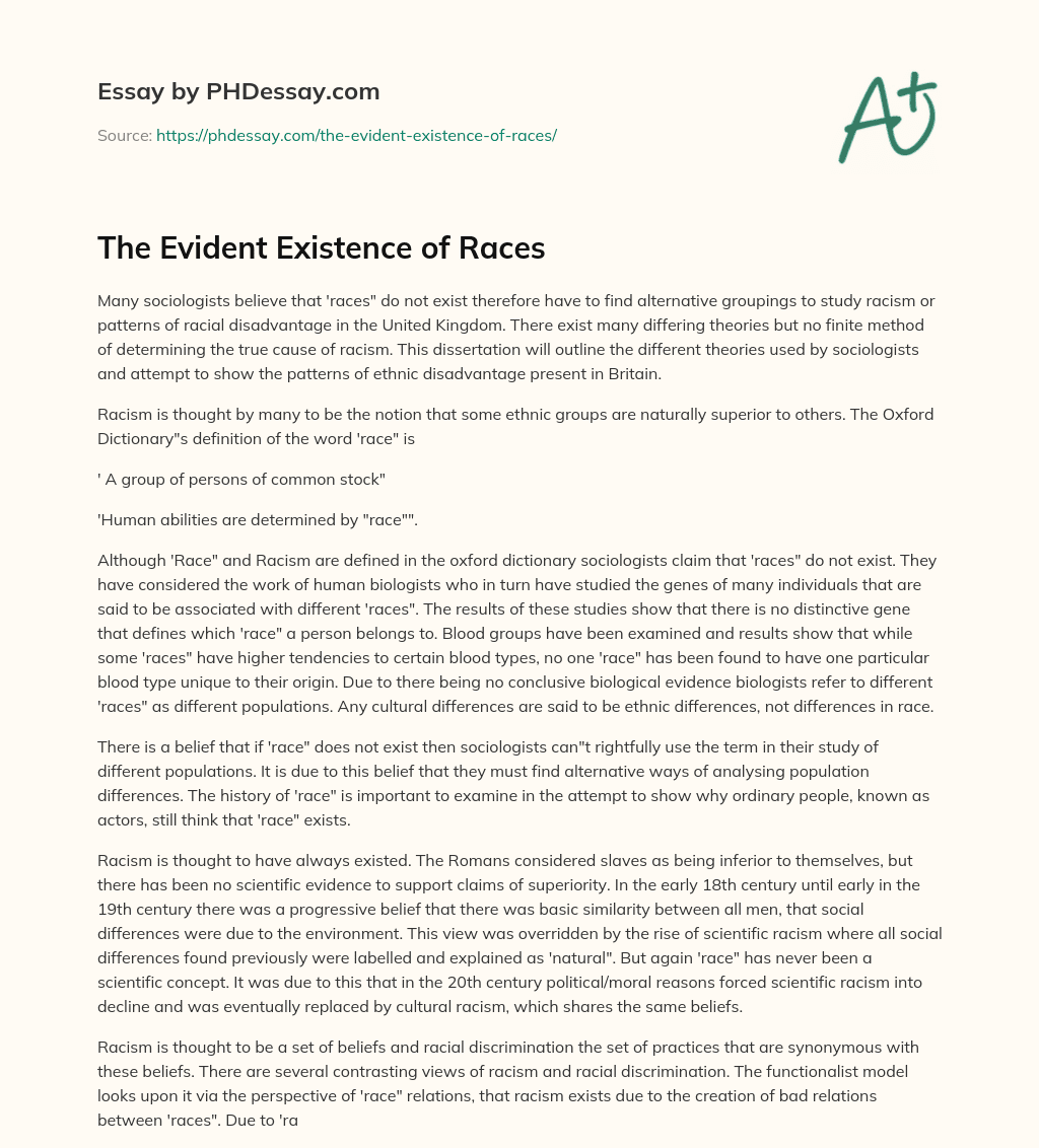 The Evident Existence of Races essay
