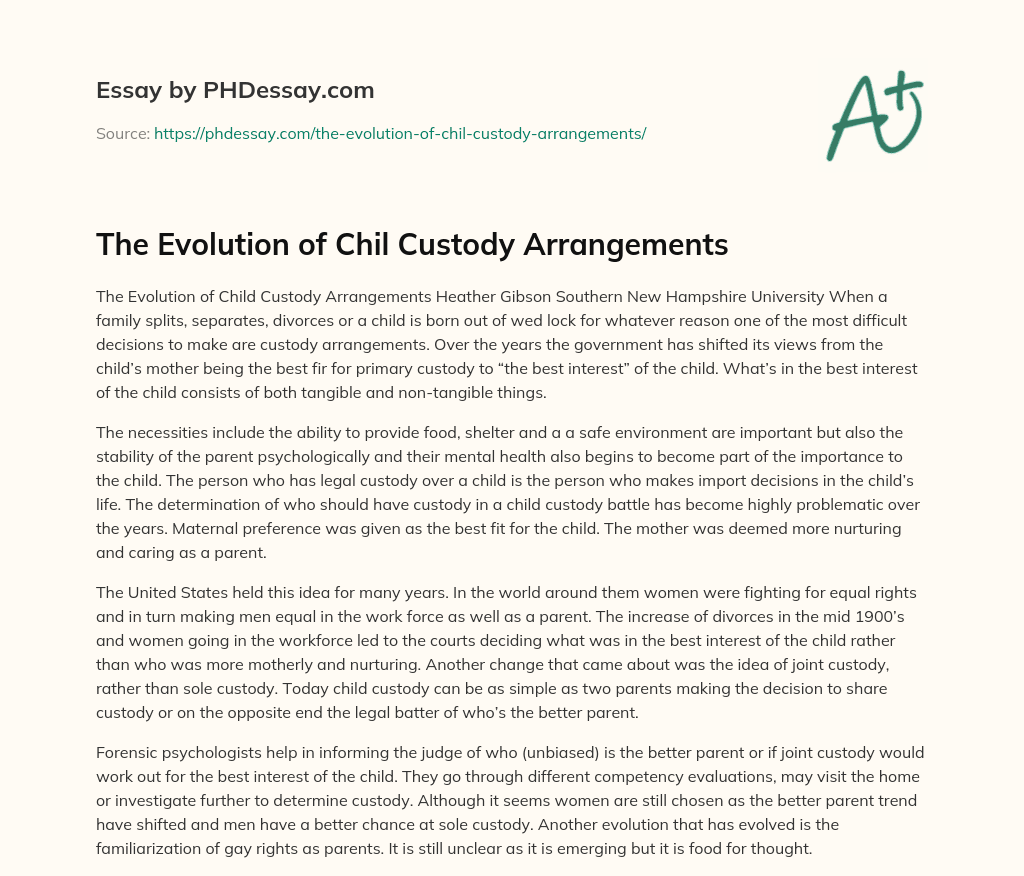 The Evolution of Chil Custody Arrangements essay