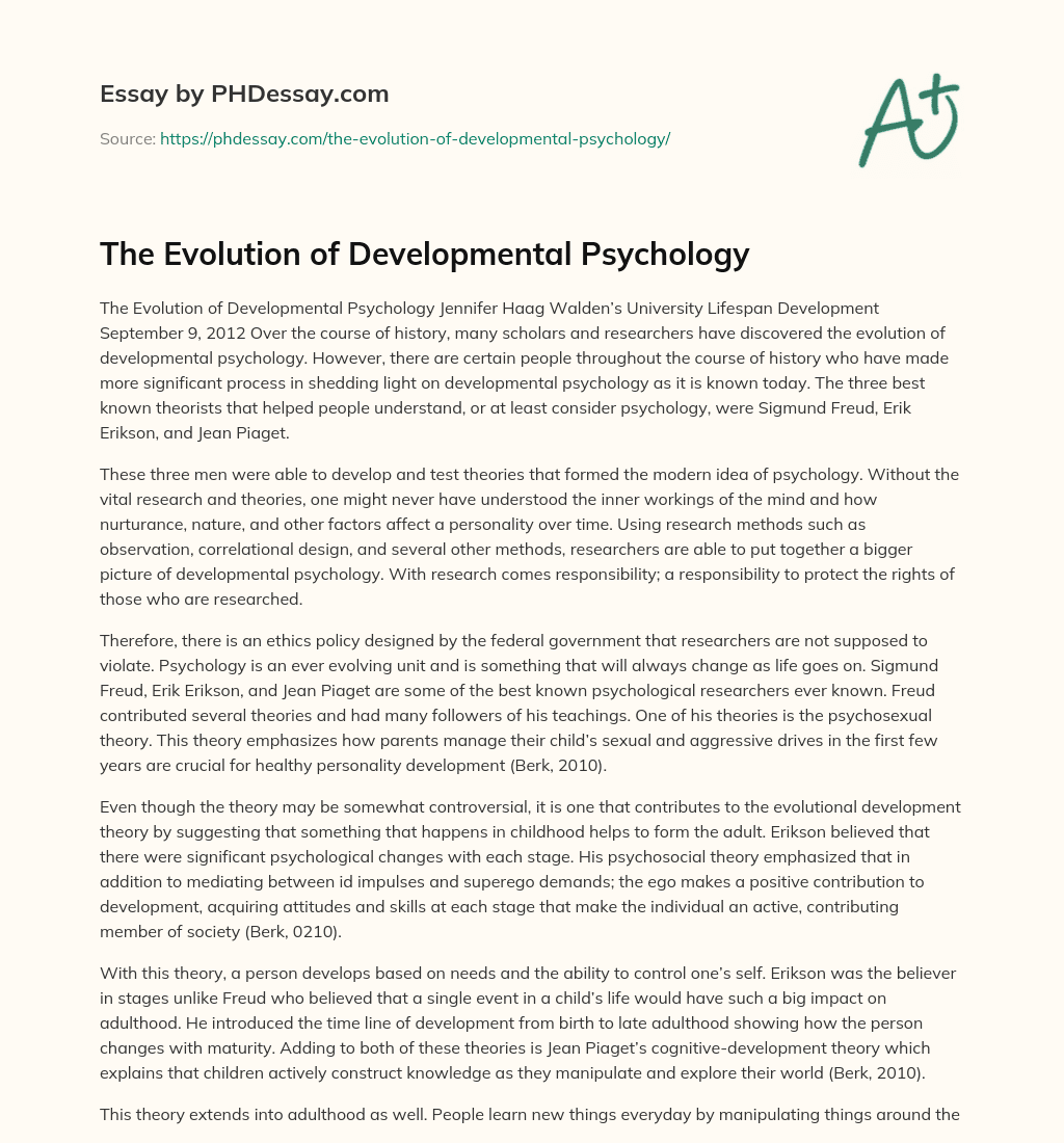 The Evolution of Developmental Psychology essay