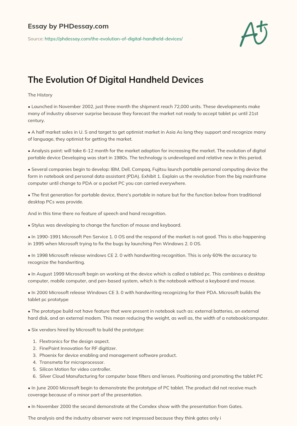 The Evolution Of Digital Handheld Devices essay