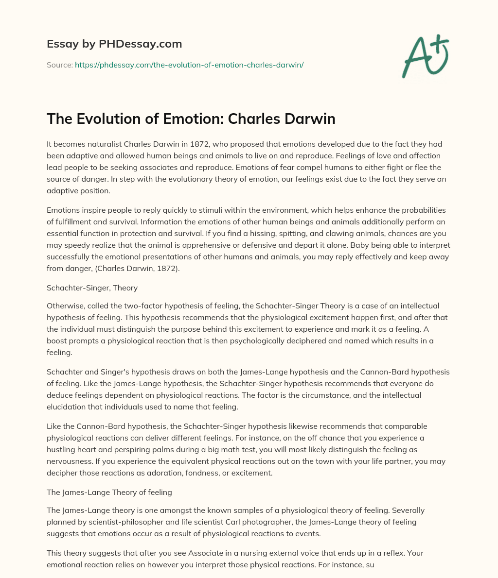 The Evolution of Emotion: Charles Darwin essay