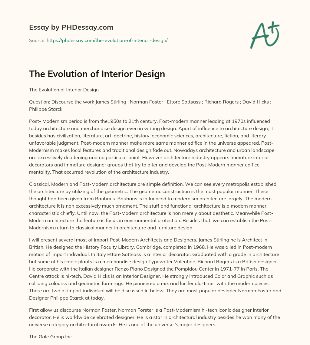The Evolution Of Interior Design Essay Example