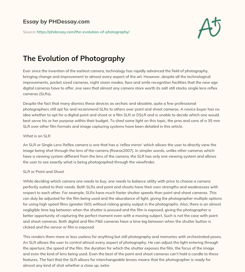The Evolution of Photography essay