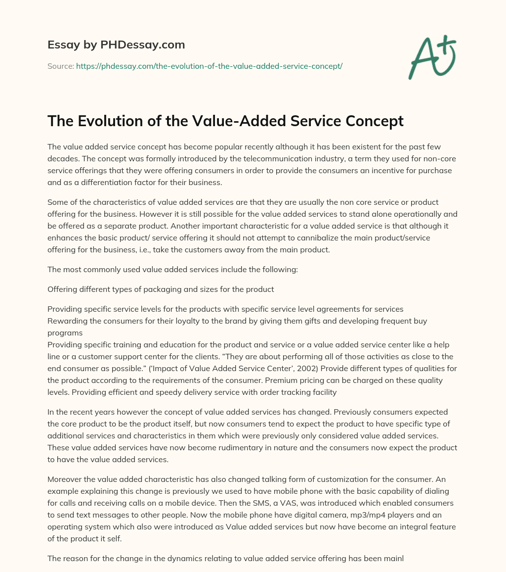 The Evolution of the Value-Added Service Concept essay