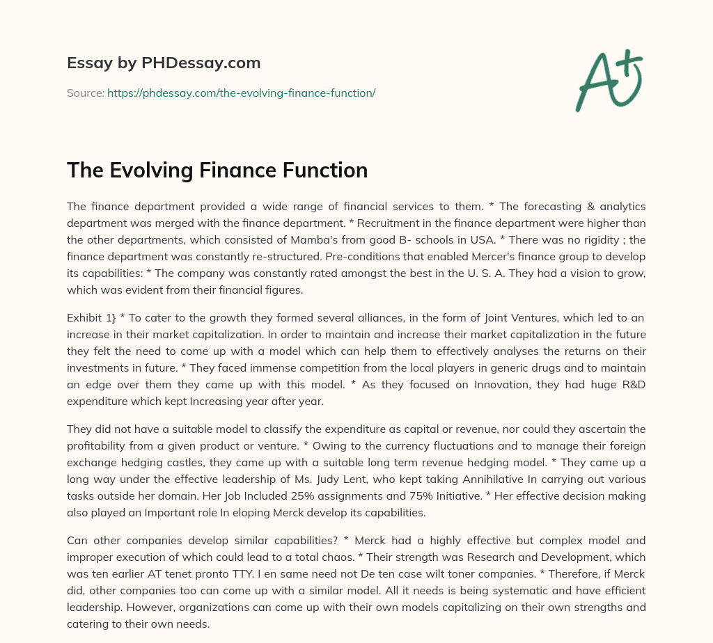 The Evolving Finance Function essay