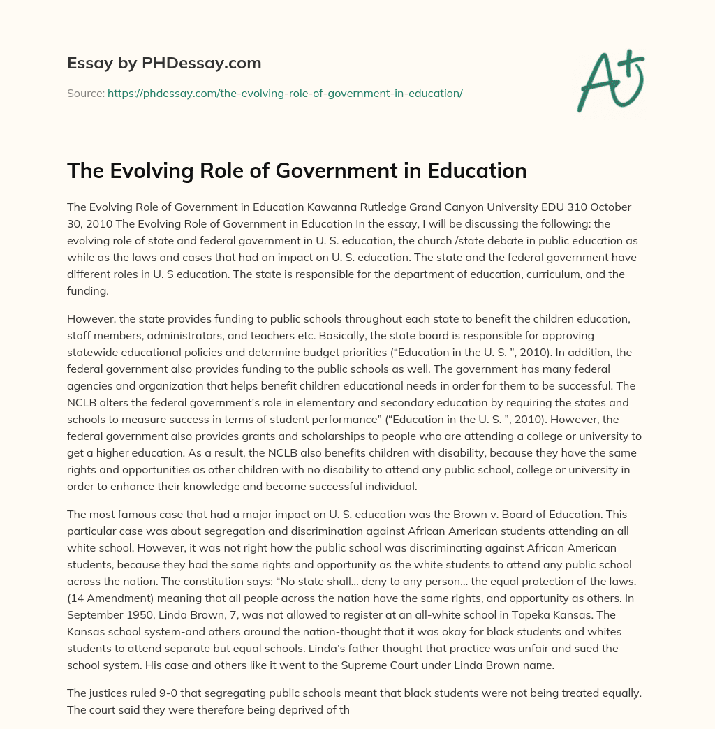 expository essay on the role of government in education