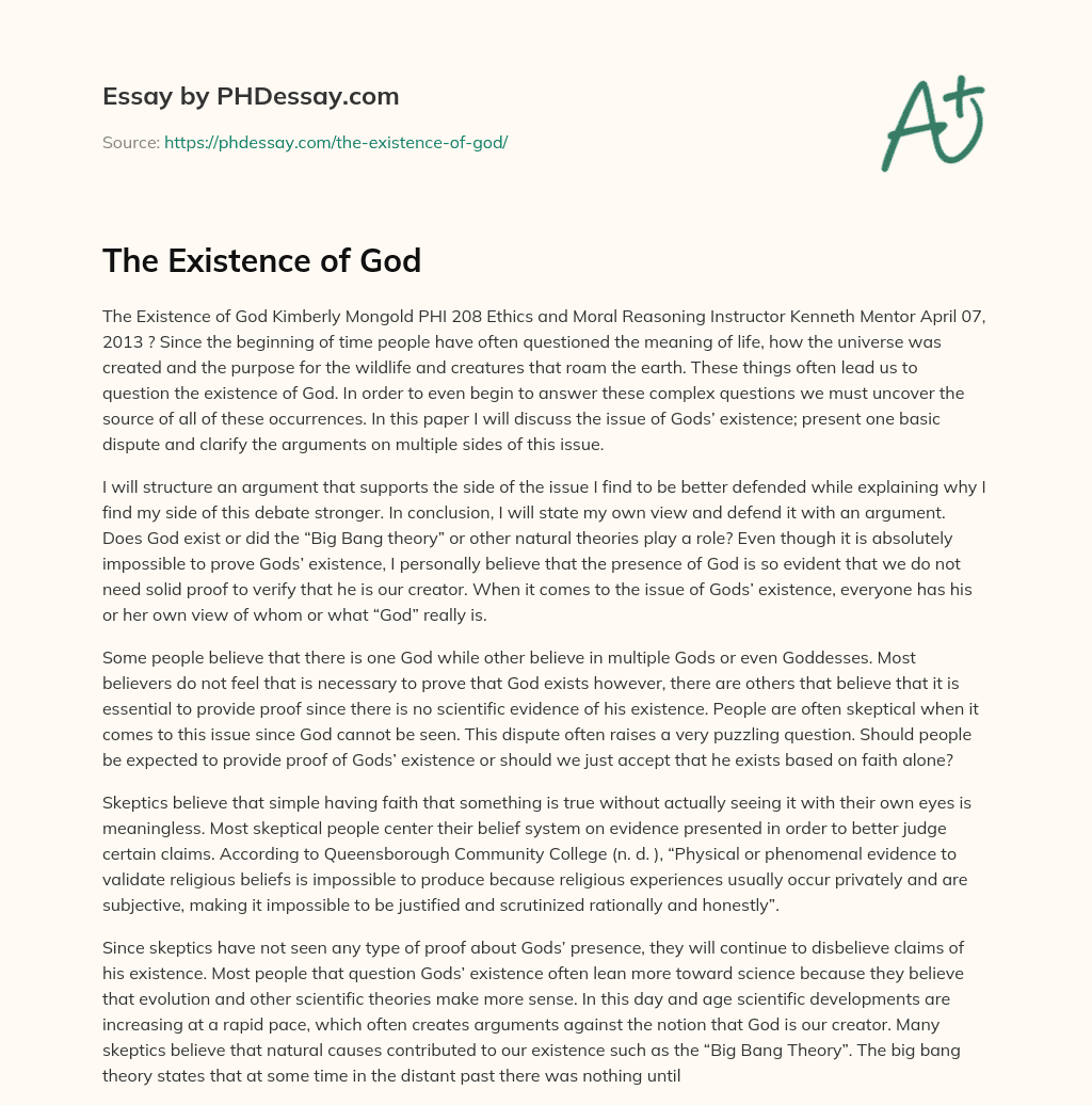 short essay on the existence of god