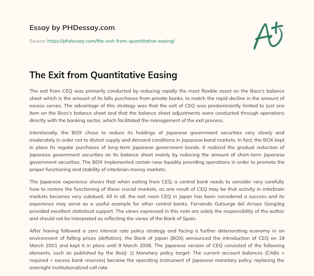 The Exit from Quantitative Easing essay