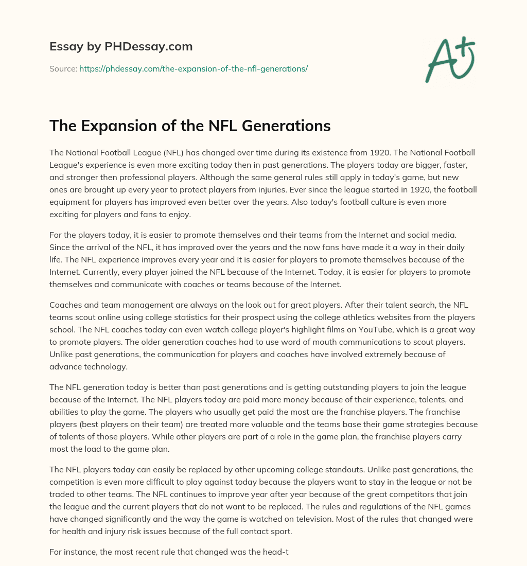 The Expansion of the NFL Generations essay