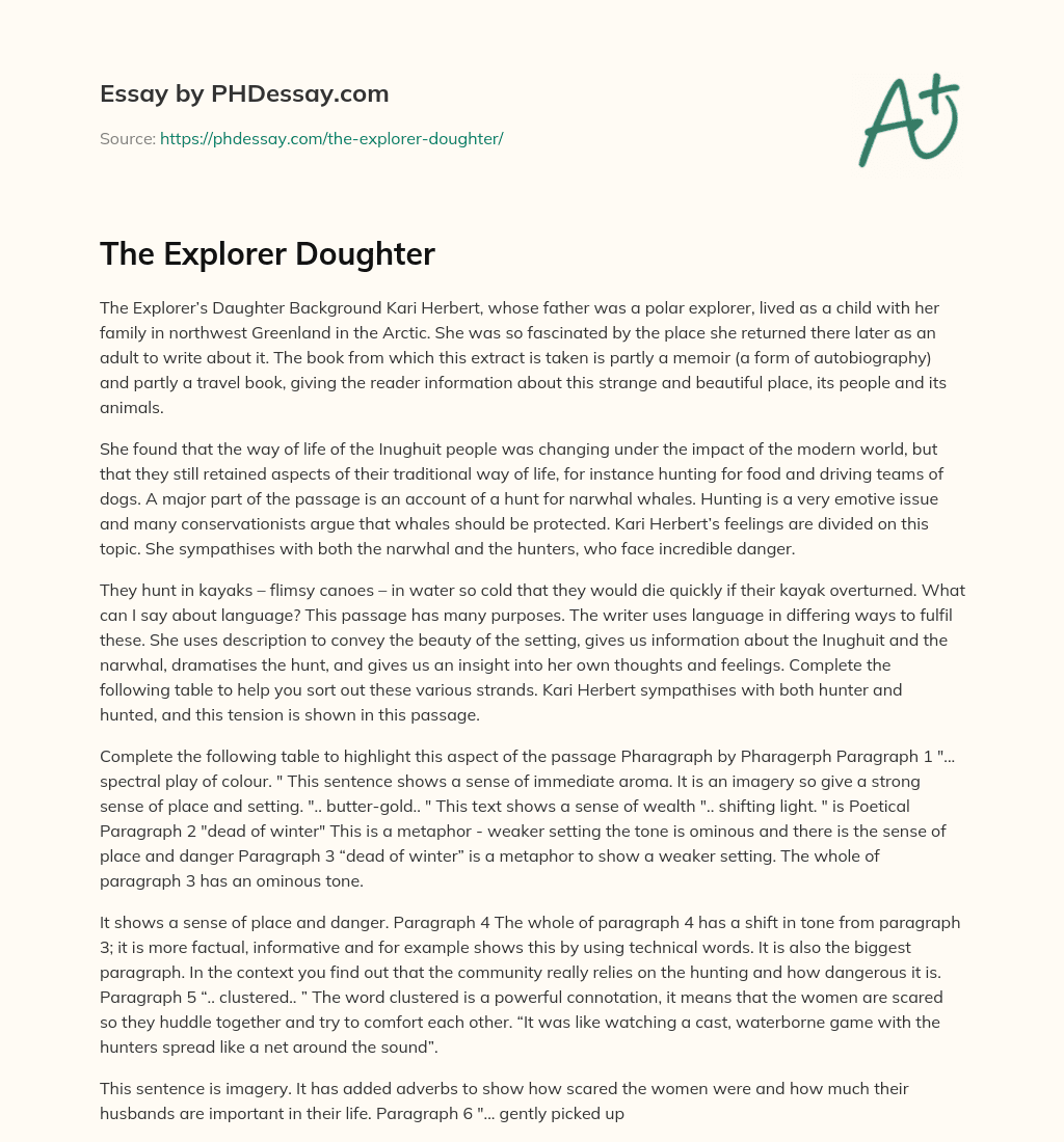 The Explorer Doughter essay