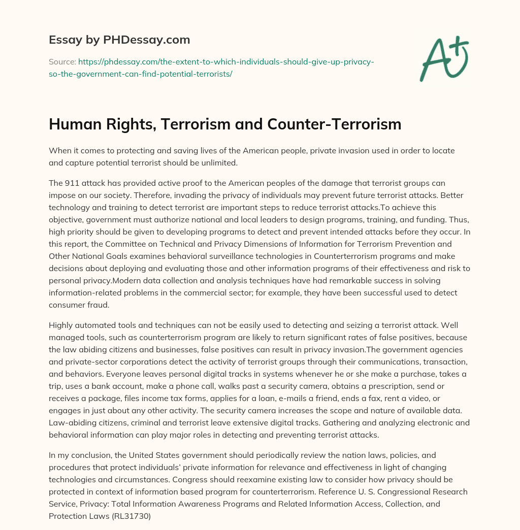 Human Rights, Terrorism and Counter-Terrorism essay