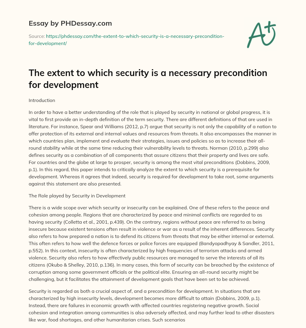 The extent to which security is a necessary precondition for development essay