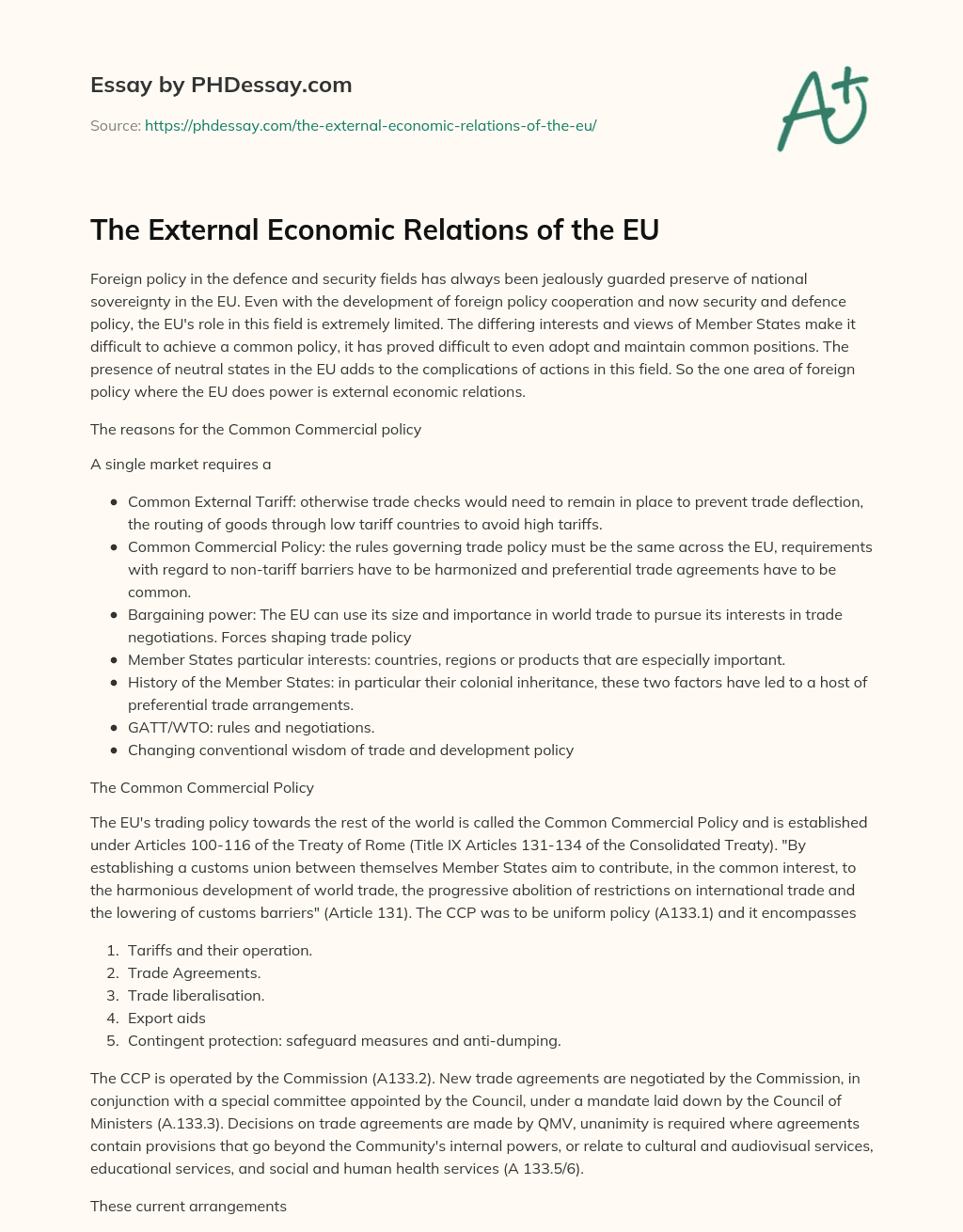 The External Economic Relations of the EU essay