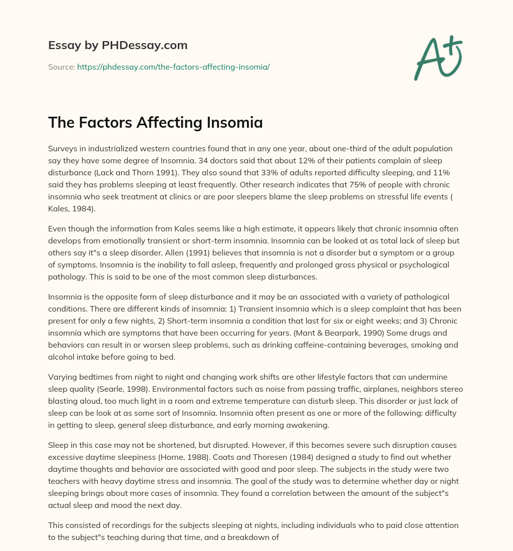 The Factors Affecting Insomia essay