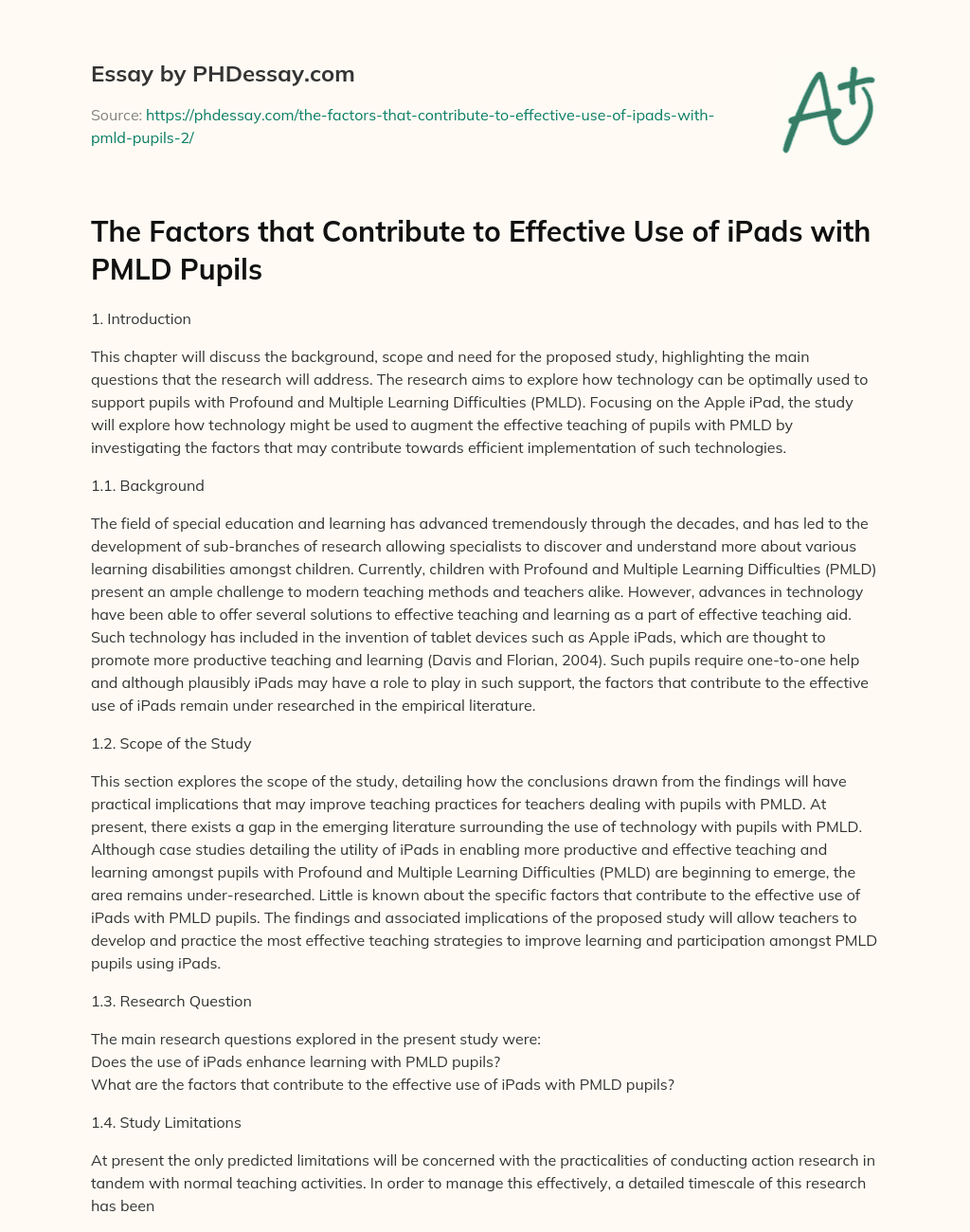 The Factors that Contribute to Effective Use of iPads with PMLD Pupils essay