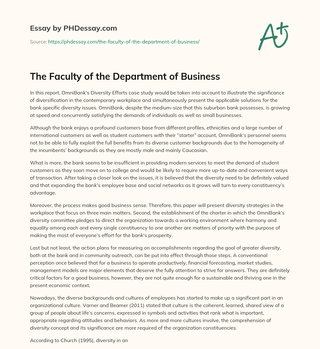 The Faculty of the Department of Business essay