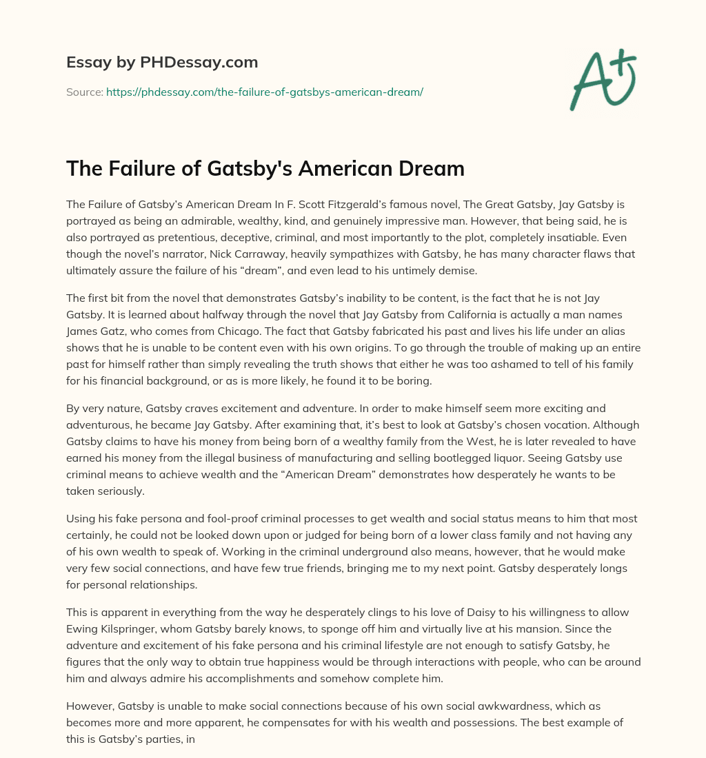 The Failure of Gatsby’s American Dream essay
