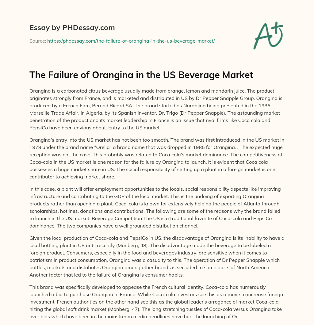 The Failure of Orangina in the US Beverage Market essay