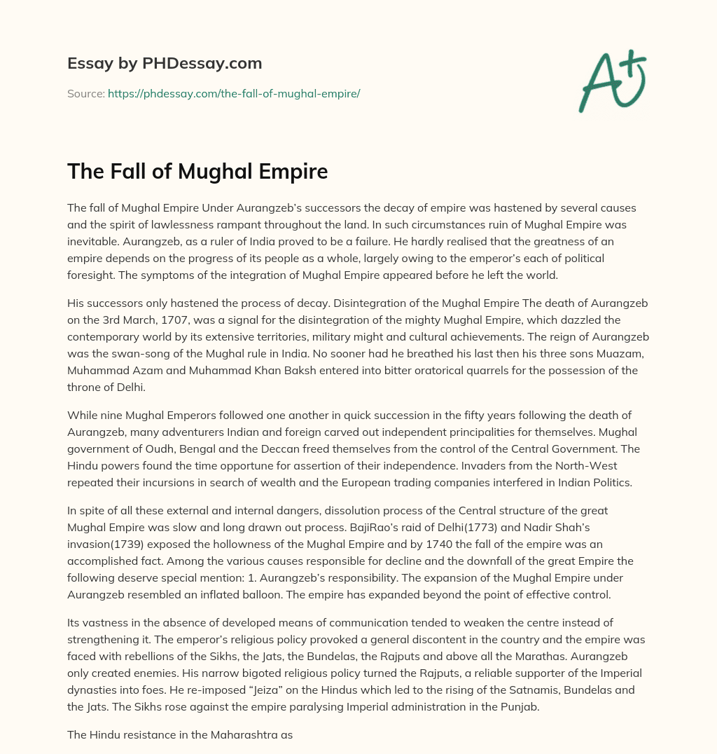 The Fall of Mughal Empire essay