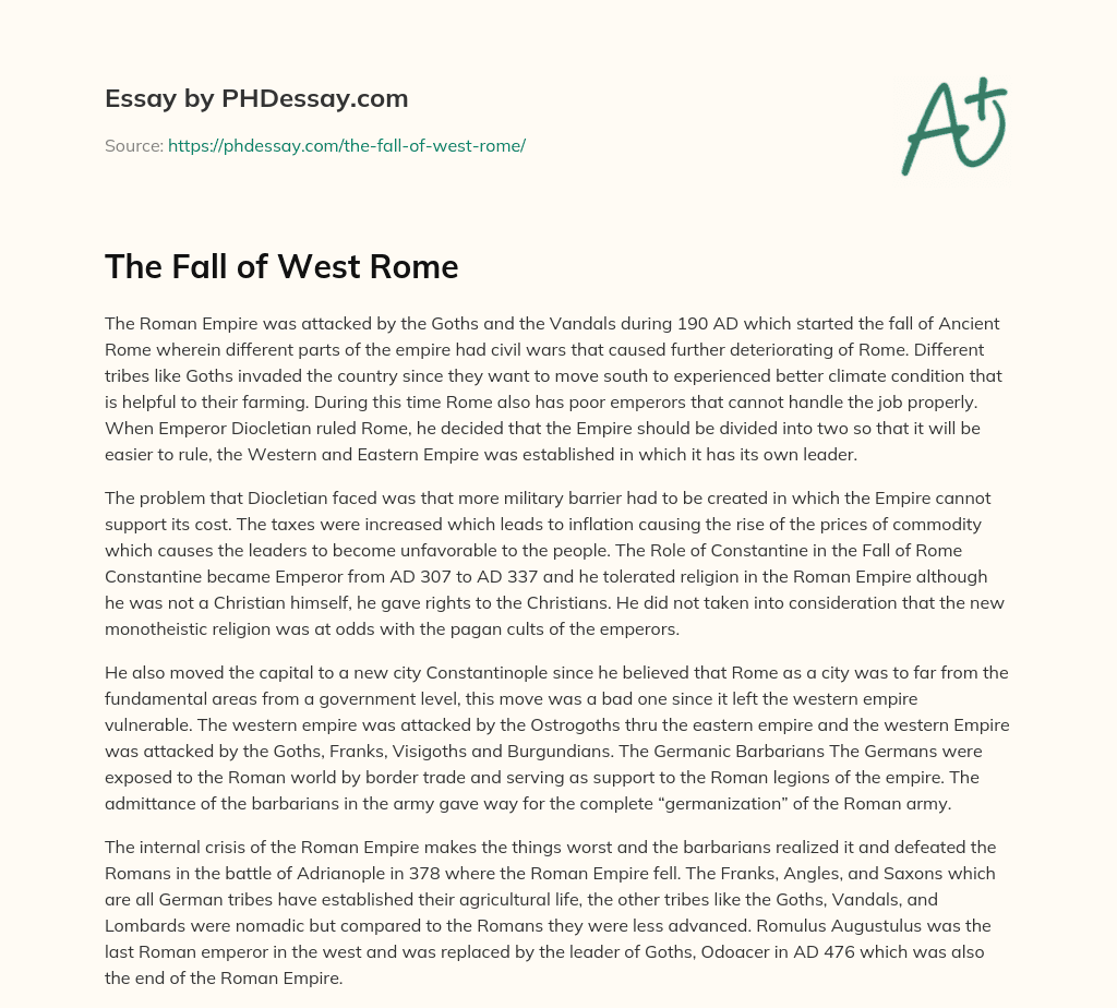 The Fall of West Rome essay