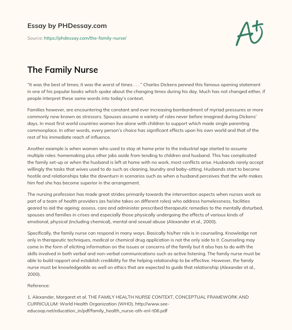 The Family Nurse essay